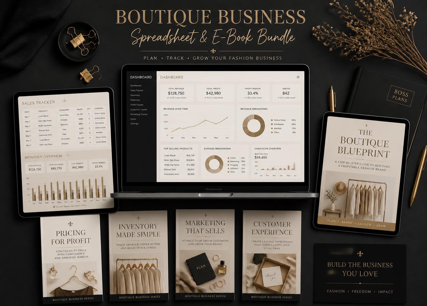 Boutique toolkit dashboards, spreadsheets and ebooks preview